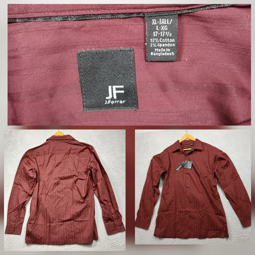 J. Ferrar Dress Shirt Men's XL Tall Burgundy Stretch Cotton Blend NWT‎